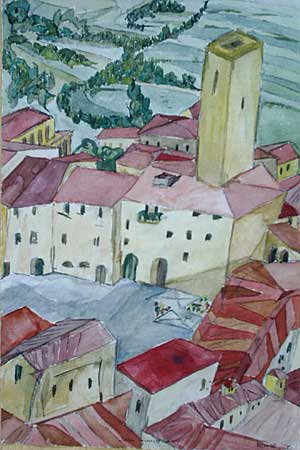 "San Gimignano", Aquarell, 26 x 40cm - 1998