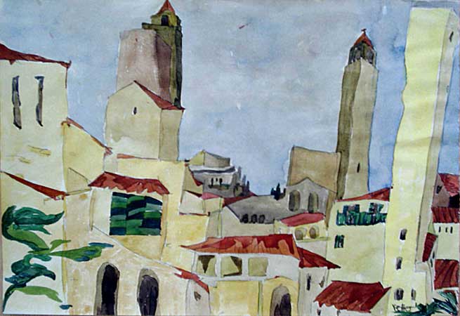 "San Gimignano", Aquarell, 36 x 29 cm - 2000