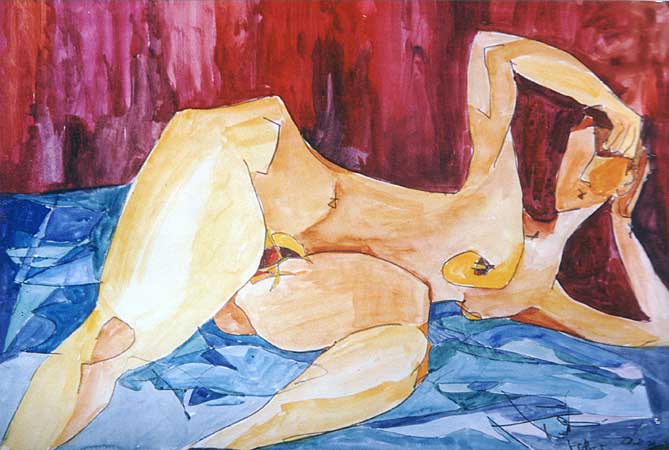 "Liegende", Aquarell , 47 x 63 cm - 1990
