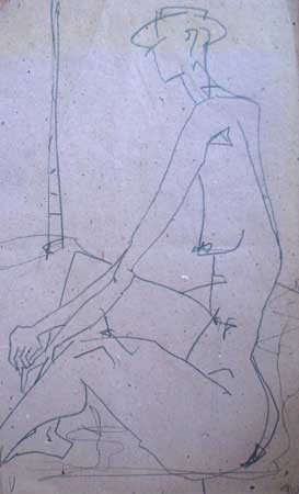 "Akt mit Hut", Graphit , 23 x 38 cm - 1990