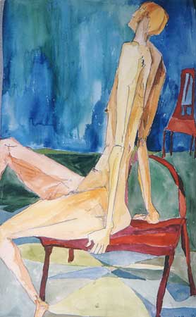 "männlicher Akt", Aquarell, 47 x 74cm - 1990